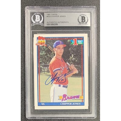 Chipper Jones 1991 Topps Signed Baseball Rookie Card #333 Auto Beckett - 8' x 11'
