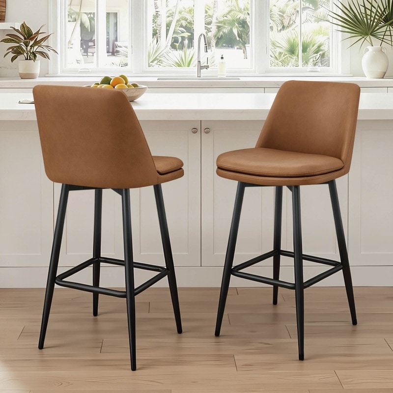 Spruce & Spring Mid-Century Modern Swivel Bar Stools with Back & Footrest