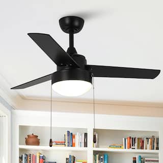 Vaczon 42" Modern Black Wooden Indoor Ceiling Fan Light with Pull Chain