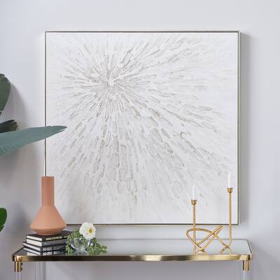 CosmoLiving by Cosmopolitan White Canvas Starburst Framed Wall Art with Silver Frame - 39 x 2 x 39