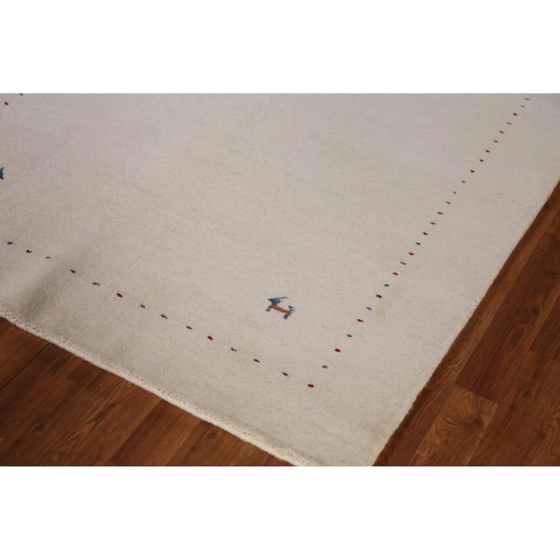 Tribal Gabbeh Indian Rug Hand-Knotted Beige Oriental Wool Carpet - 4'4" x 6'1"