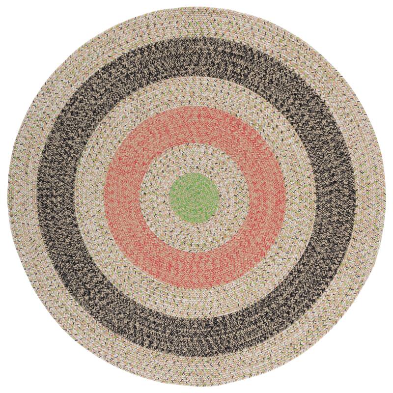 SAFAVIEH Handmade Braided Anushka Indoor/Outdoor Machine Washable Rug - 5' Round - Black/Light Green