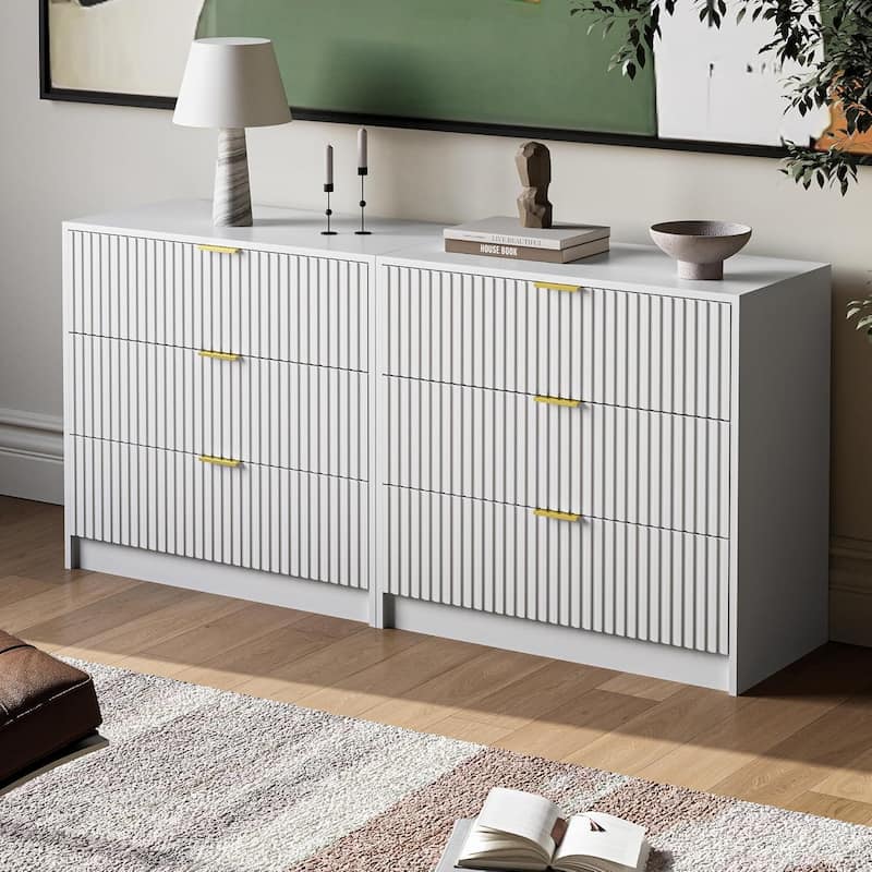3 Drawer Fluted Dresser, 32 Inch Wide Nightstand with Large Drawer End Table for Bedroom