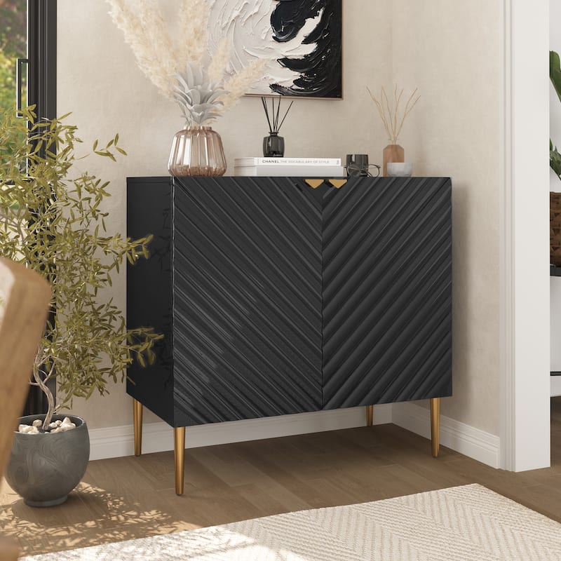 Clihome 2-Door Storage Buffet Sideboard with Adjustable Shelf - Black
