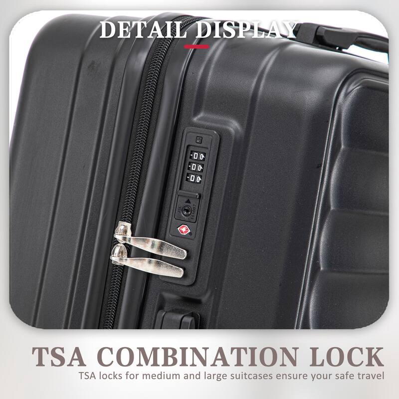 3 PCS in ABS Spinner Wheel Luggage, TSA Combination Lock for Big and Middle Size