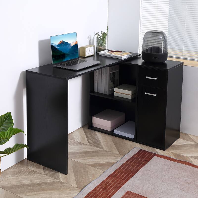 Adjustable L-Shaped Computer Desk with Storage Shelves,Drawer and Cabinet