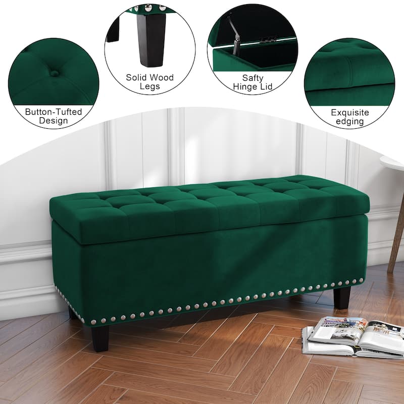 41" Storage Ottoman Tufted Upholstered Rectangle End of Bed Bench
