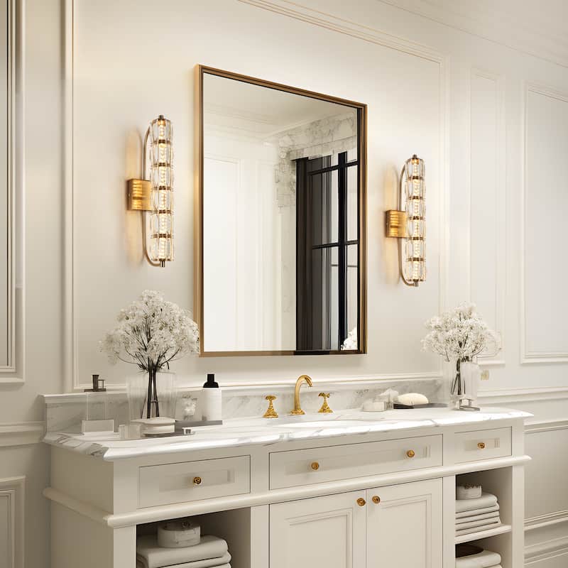 Modern Gold LED 1-Light Crystal Cylinder Wall Sconce Bathroom Vanity Light - Dia. 4.3" x H 19.7"