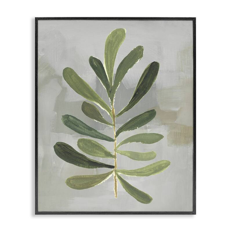 Stupell Single Green Leaf Branch Framed Giclee Art Design By Lanie Loreth - 11 x 14 - Black