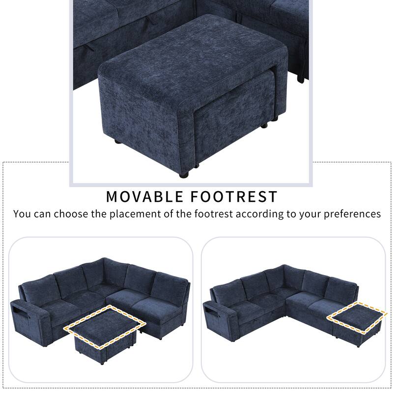 Modern L-Shaped Sofa Bed with USB Charging, Hidden Storage, and Cup Holders