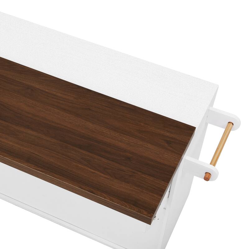 Mobile Kitchen Cart with Pull Out Dining Table Storage Drawers and Spice Rack