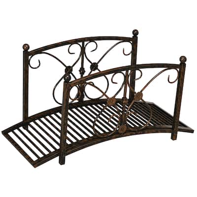 Metal Arch Zen Garden Bridge with Safety Siderails