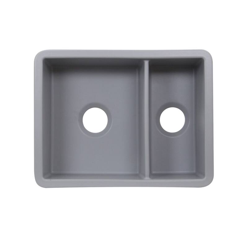 Highpoint Collection Matte Gray 23.5 Inch Double Bowl Fireclay Kitchen Sink