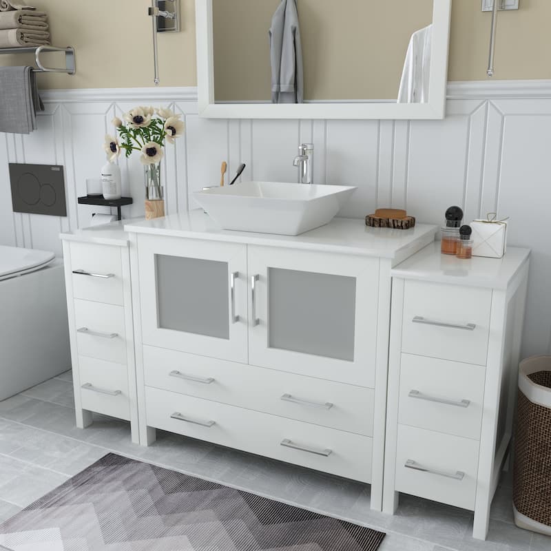 Vanity Art 60-inch Single Sink Bathroom Vanity Set With Engineered Marble Top and Free Mirror - 60 x 18.5 x 36 Inches