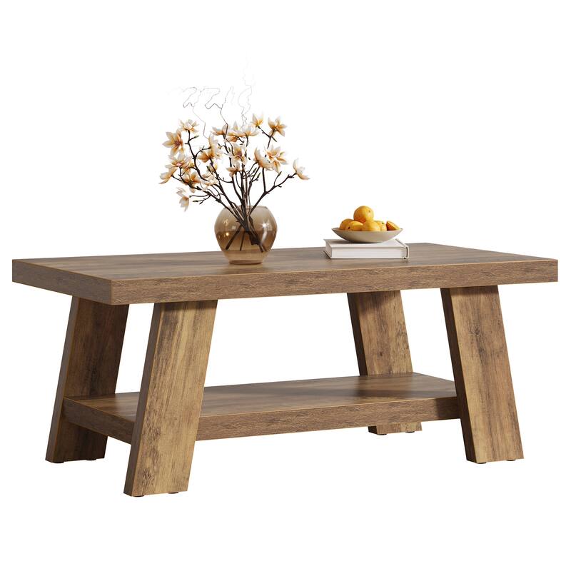 Coffee Table, Rectangular Coffee Tables for Living Room, Wood Center Tables with Storage Shelves for Home