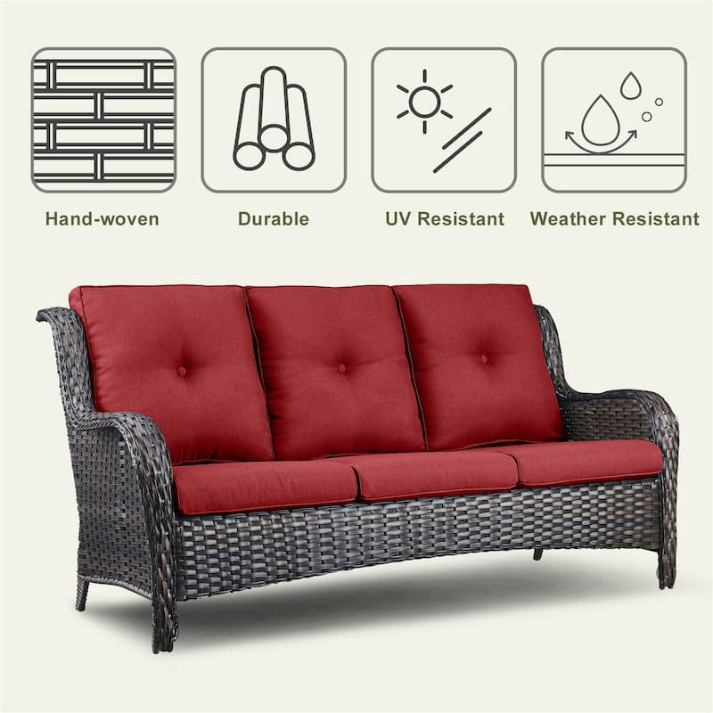 Pocassy Patio Outdoor 3-Seat Sofa with Cushion