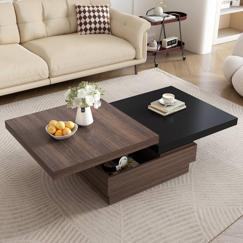 35.4" Modern Coffee Table with Rotatable Top and 1 Hidden Storage Space