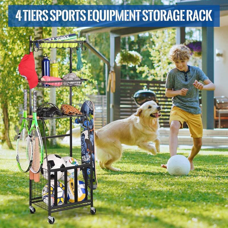 4 Tier Garage Storage Organizer for Sporting Goods Balls