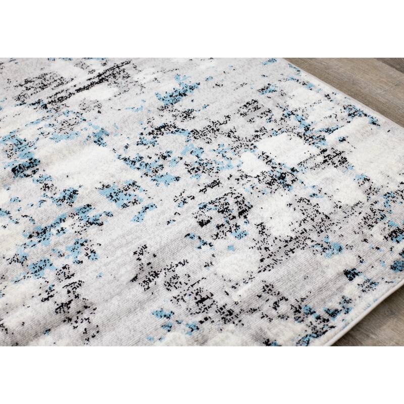 Madrid Collection - Grey Distressed Blue Spackle Rug