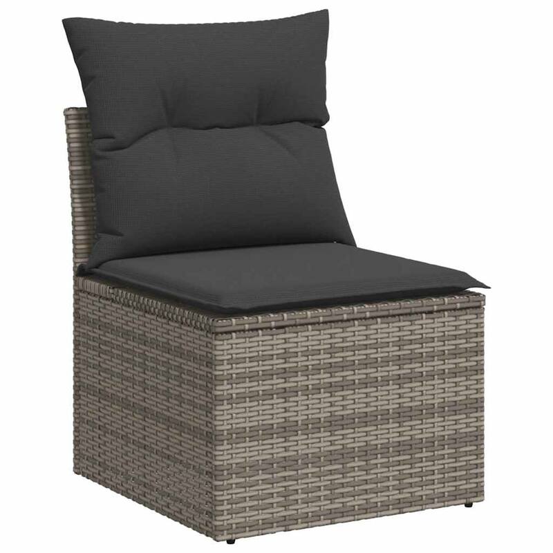 vidaXL Patio Sofa Set with Cushions Lounge Set 6 Piece Poly Rattan Acacia - 68.1 x 24.4 x 33.5 in