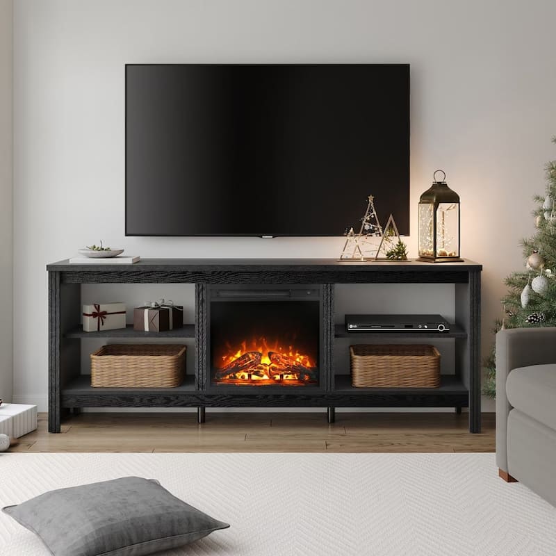 Wood Fireplace TV Stand for 75 Inch TV Entertainment Center, 70 Inch