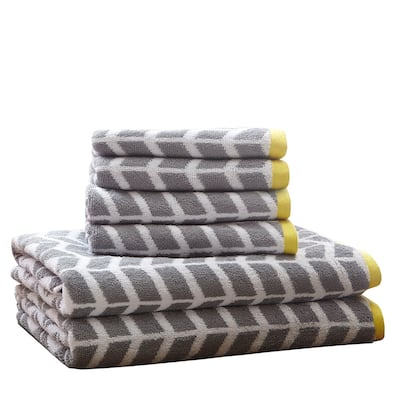 6 Piece Cotton Jacquard Bath Towel Set - N/A