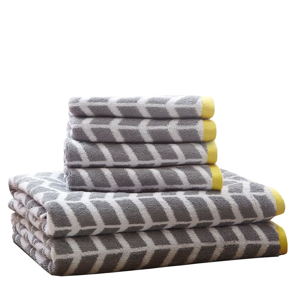 6 Piece Cotton Jacquard Bath Towel Set - N/A
