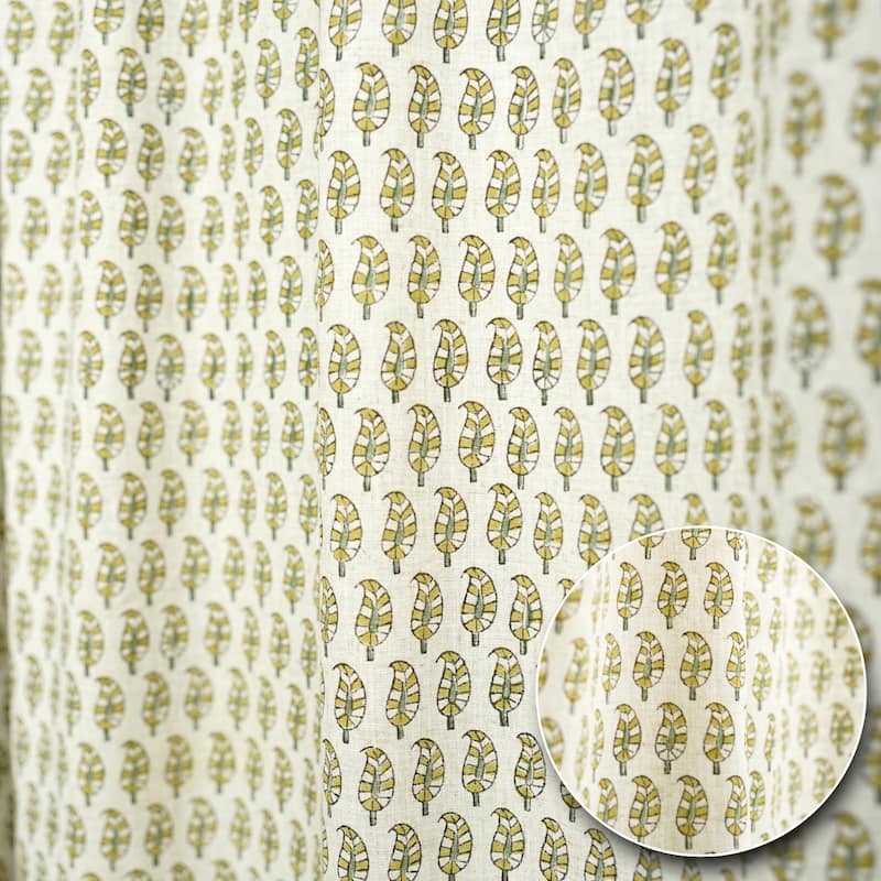 Fabdivine Handmade Floral Block Print Window or Door Room Décor Viscose Linen Curtain