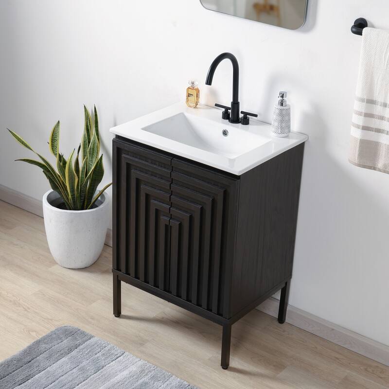 Rowan Geometric Modern Transitional 2-Shelf Bath Vanity Cabinet Only (Sink Basin Not Included), By JONATHAN Y