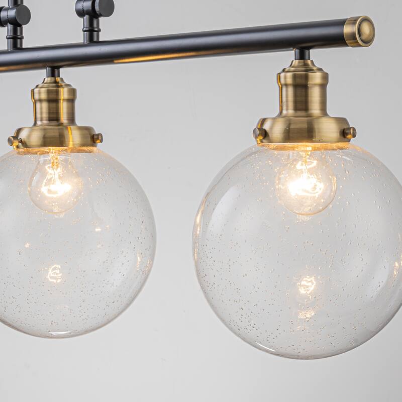 34.5" W 3-Light Industrial Black and Gold Linear Adjustable Island Pendan Light with Clear Seeded Glass Globe for Dining Room