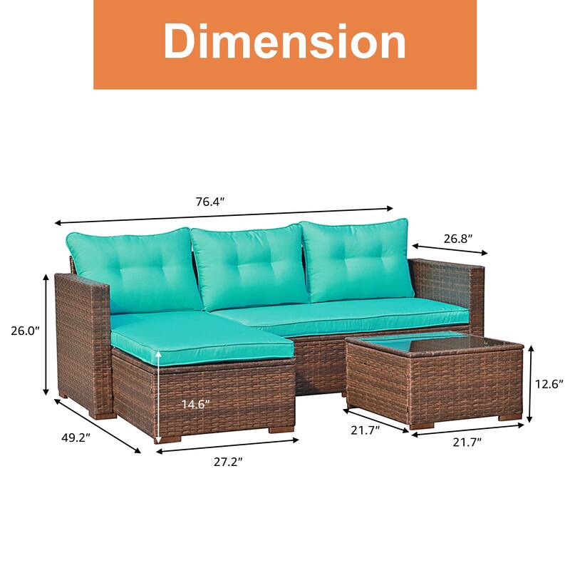 Outdoor Cushioned Wicker 3-piece Sectional Set