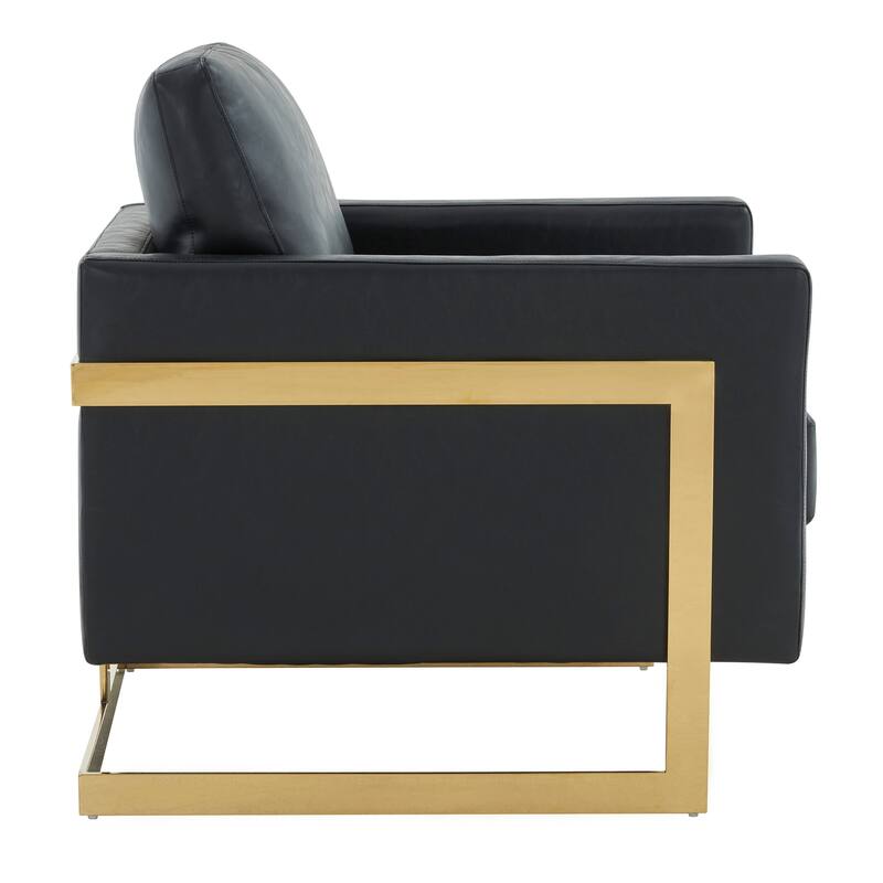 Lincoln Leather Accent Chair With Gold Frame Modern Single Seater Sofa for Living Room and Bedroom - 34"
