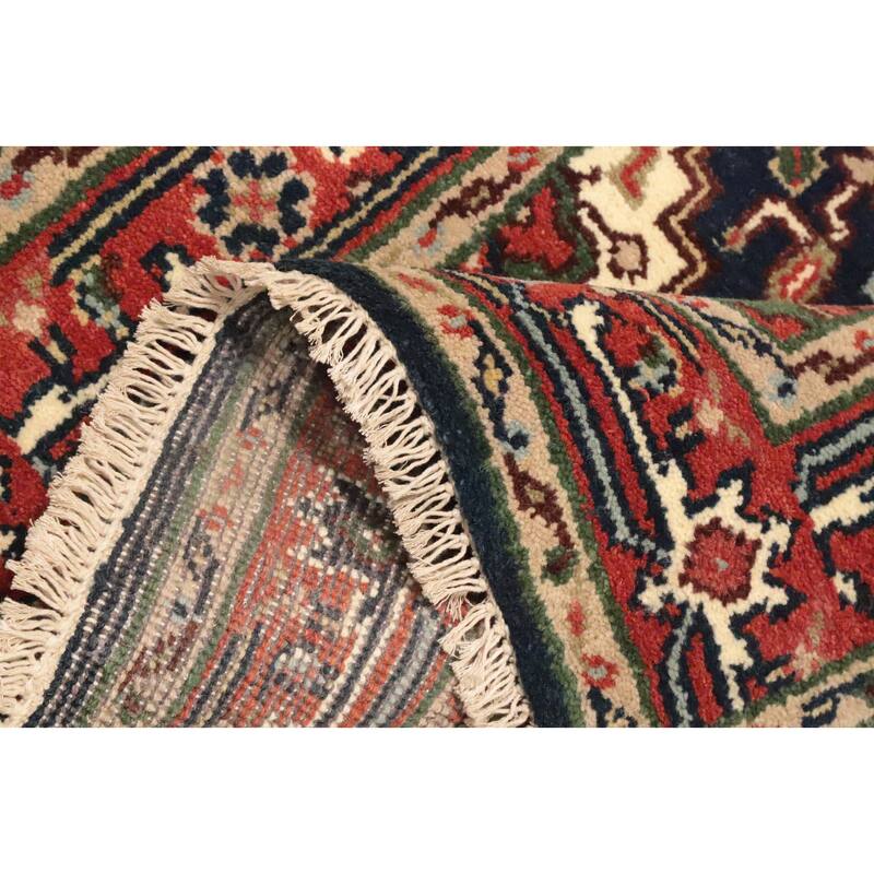 Hand Knotted Oriental 100% Wool Carpet Traditional Medallion Navy Blue & Blues Heriz (serapi) Area Rug - 5' 2'' X 2' 9''