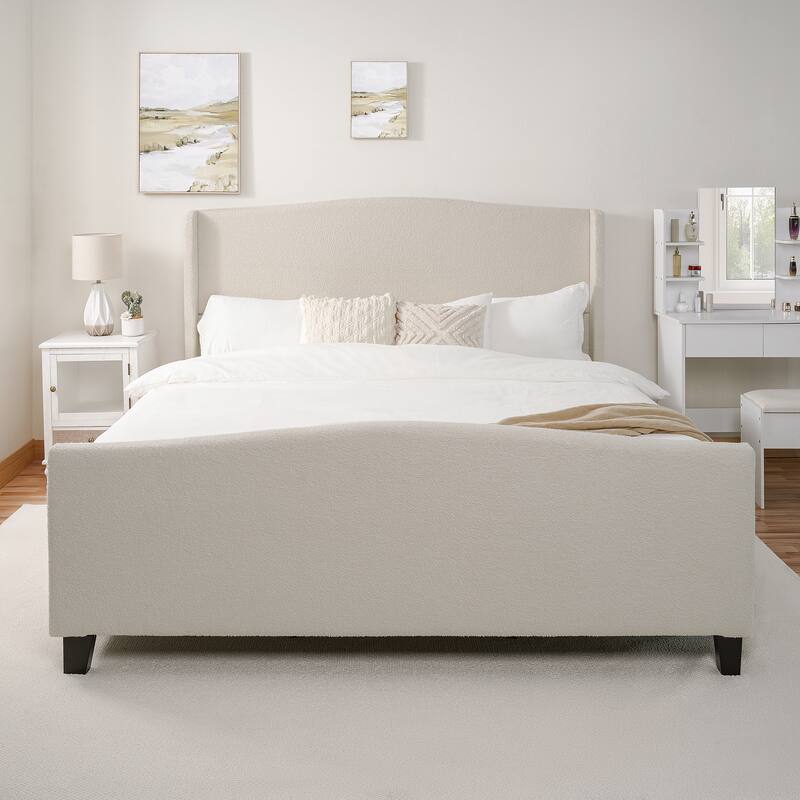 Upholstered Teddy Velvet 49.21" High Headboard Twin Size Bed Frame with 27.17" High Footboard