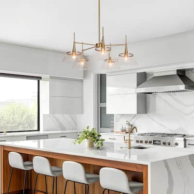 Mola Modern Gold 5-Light Wheel Glass Chandelier Island Lights for Dining Room - D 31.5" x H 11.8"