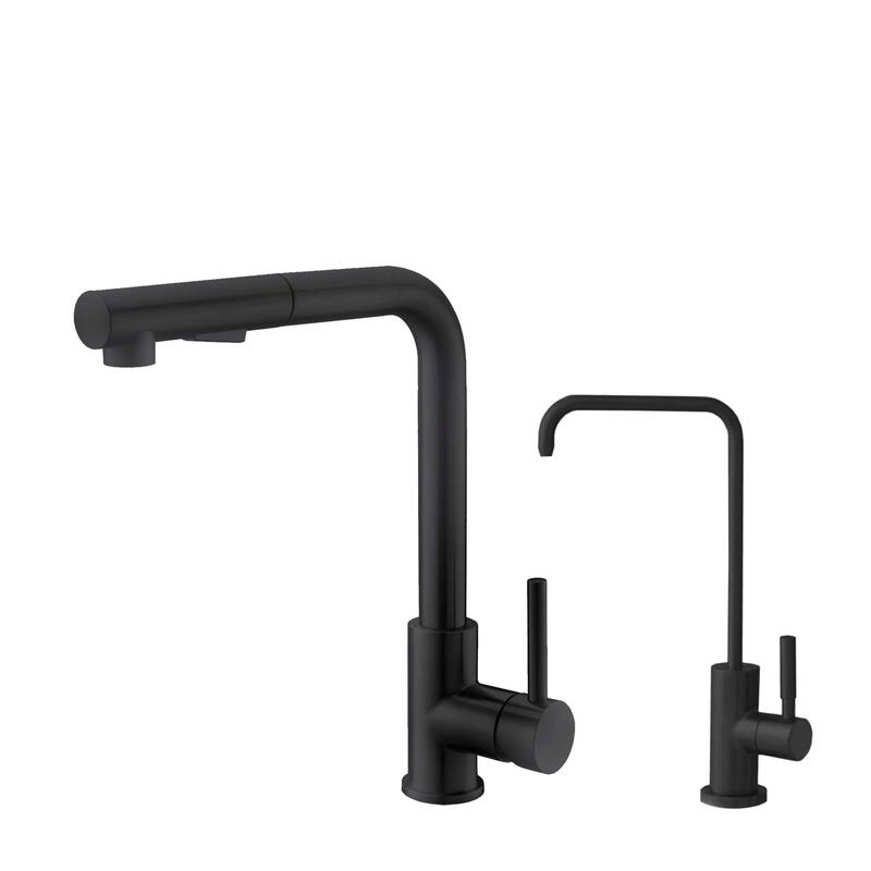 Single Handle Pull Down Kitchen Faucet with Cold Water Tap - Matte Black