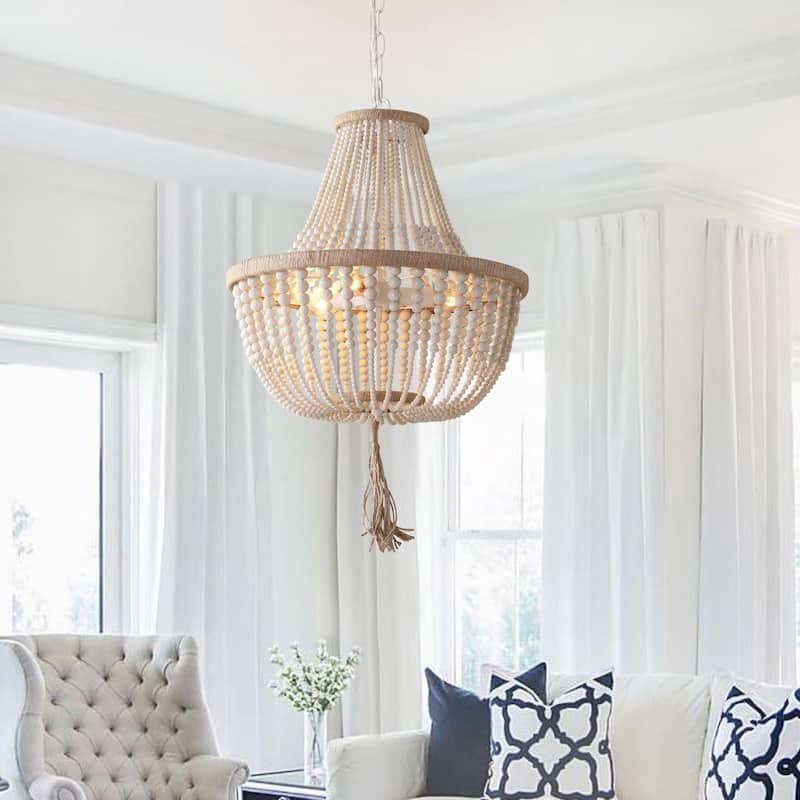 SAFAVIEH Lighting Kaori 3-Light Cream Adjustable Beaded Pendant Lamp