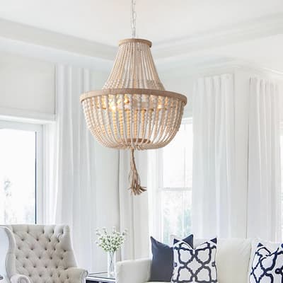 SAFAVIEH Lighting Kaori 3-Light Cream Adjustable Beaded Pendant Lamp
