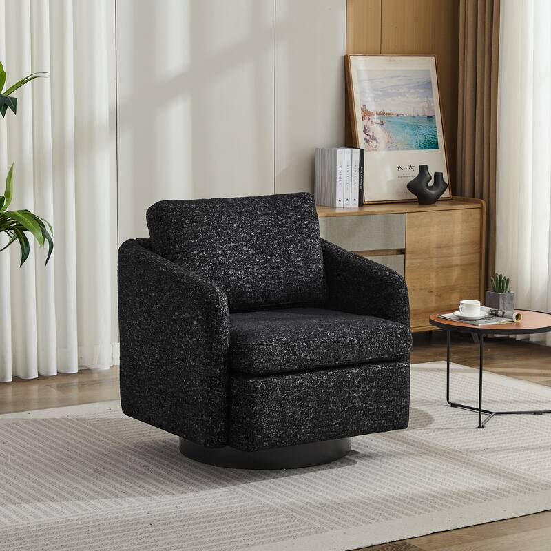 Modern 31.5" Swivel Accent Chair, Chenille Lounge Armchair with Pillow, 360 Degree Swivel Club Chair, Comfy Single Sofa Chair - Black+ Gray