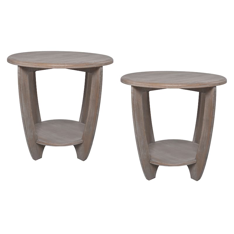 COZAYH Set of 2 Rustic Farmhouse end Table with Storage Shelf, French
