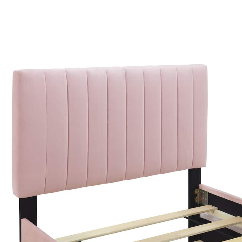 Twin Size Velvet Upholstered Platform Bed with Twin Size Trundle