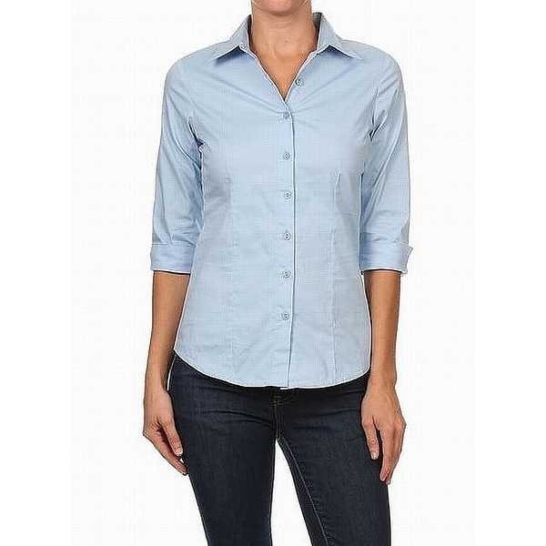 Shop Mojo Light Blue Womens Size XL 3/4 Cuff Sleeve Button ...