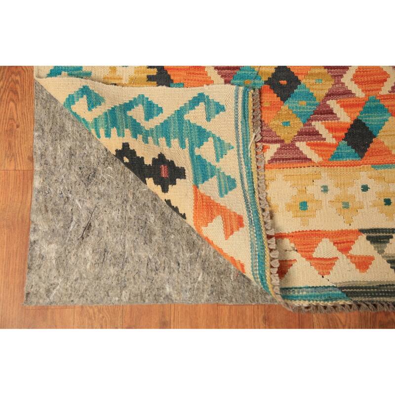 Reversible Kilim Oriental Rug Flatweave Orange Wool Carpet - 10'1"x 12'9"