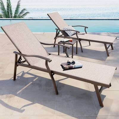 Pool Sunlounger Chaise Lounge Set with 2-piece Lounge Chairs and Side Table - See Picture