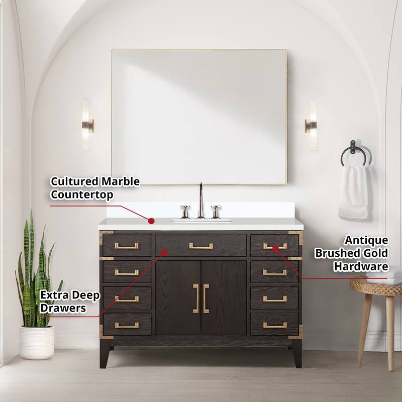 Laurel 48 in W x 22 in D Black Oak Single Bath Vanity, Cultured Marble Top, and 46 in Mirror