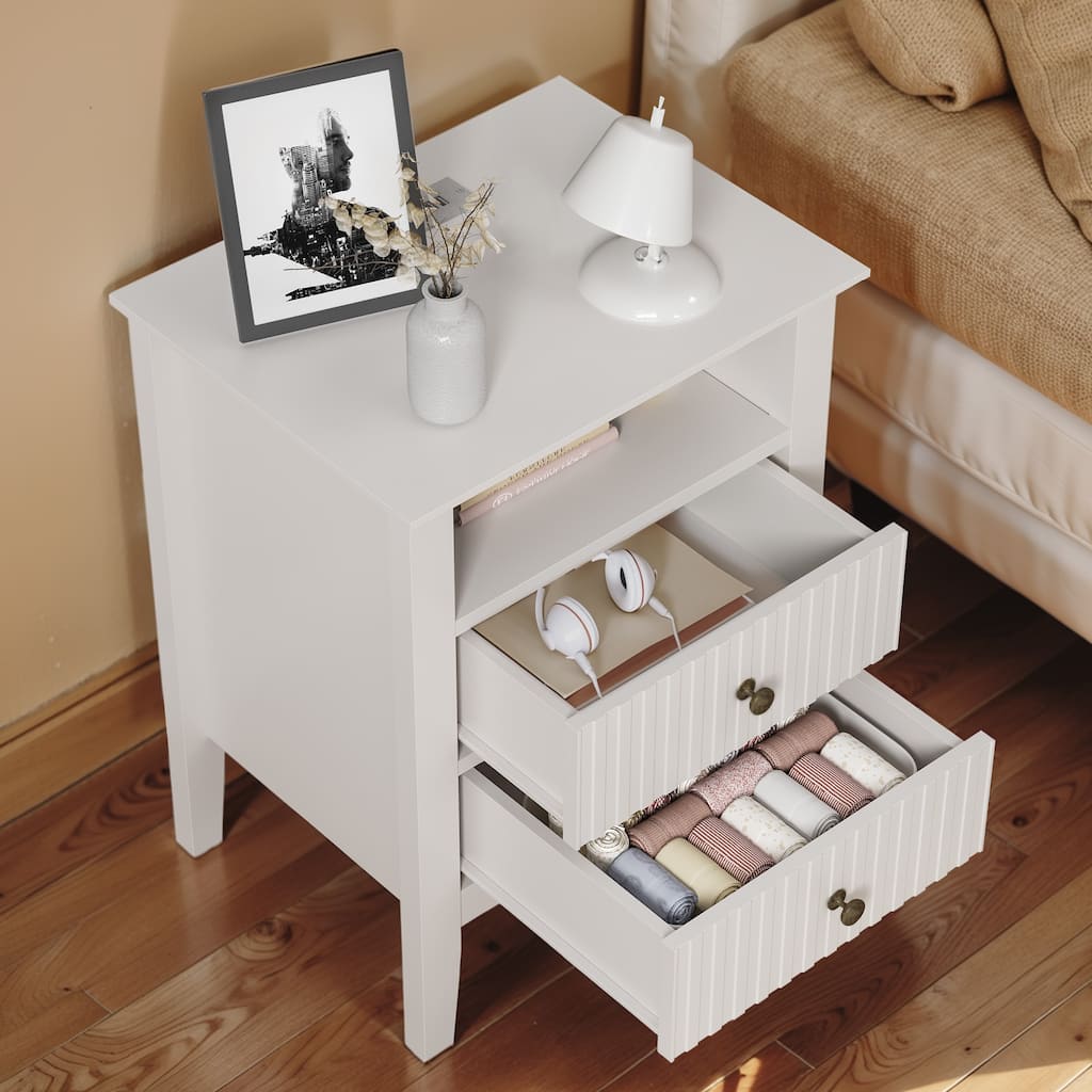 Fluted Nightstand with 2 Drawers, Set of 2