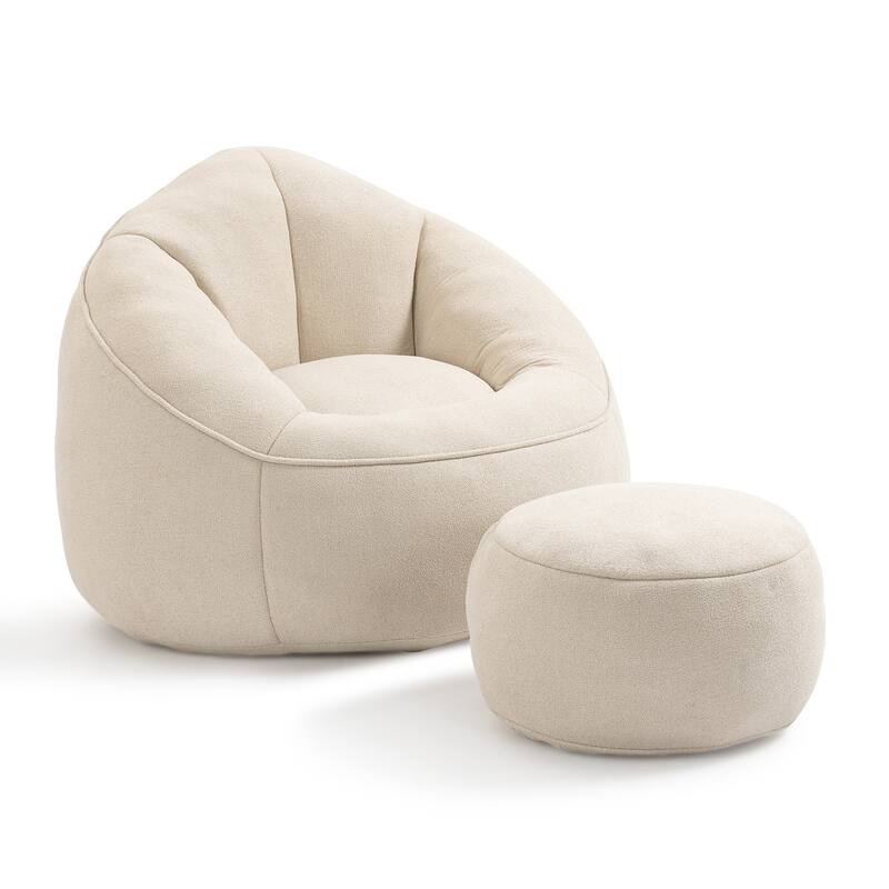 Bean Bag Chairs for Adults & Kids, Velvet Lazy Sofa Chair with Ottoman, Modern Accent Chair
