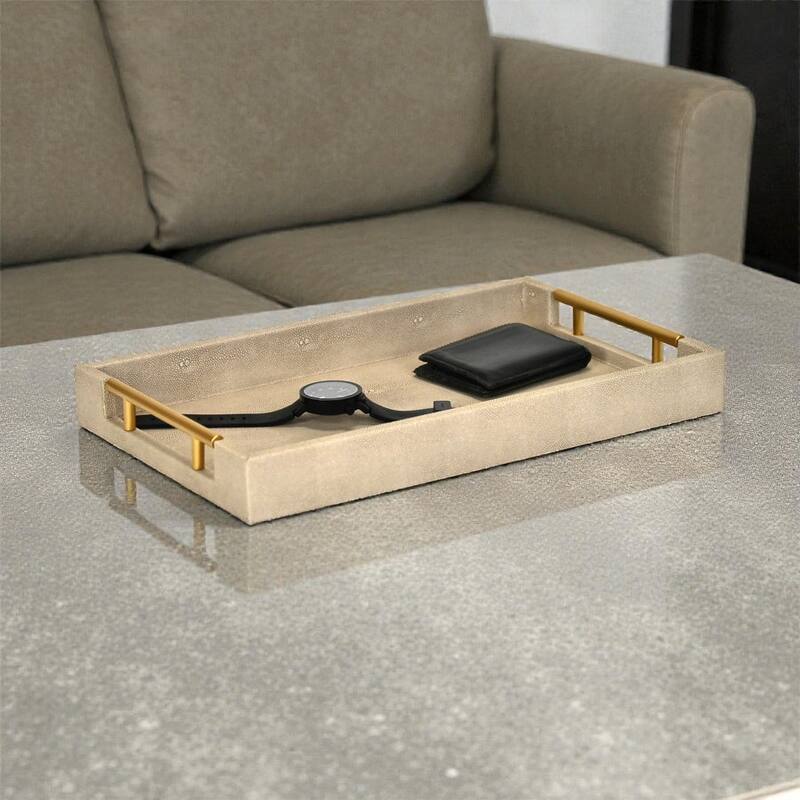 Lusan Faux Shagreen Tray with Handles - Cream Shagreen
