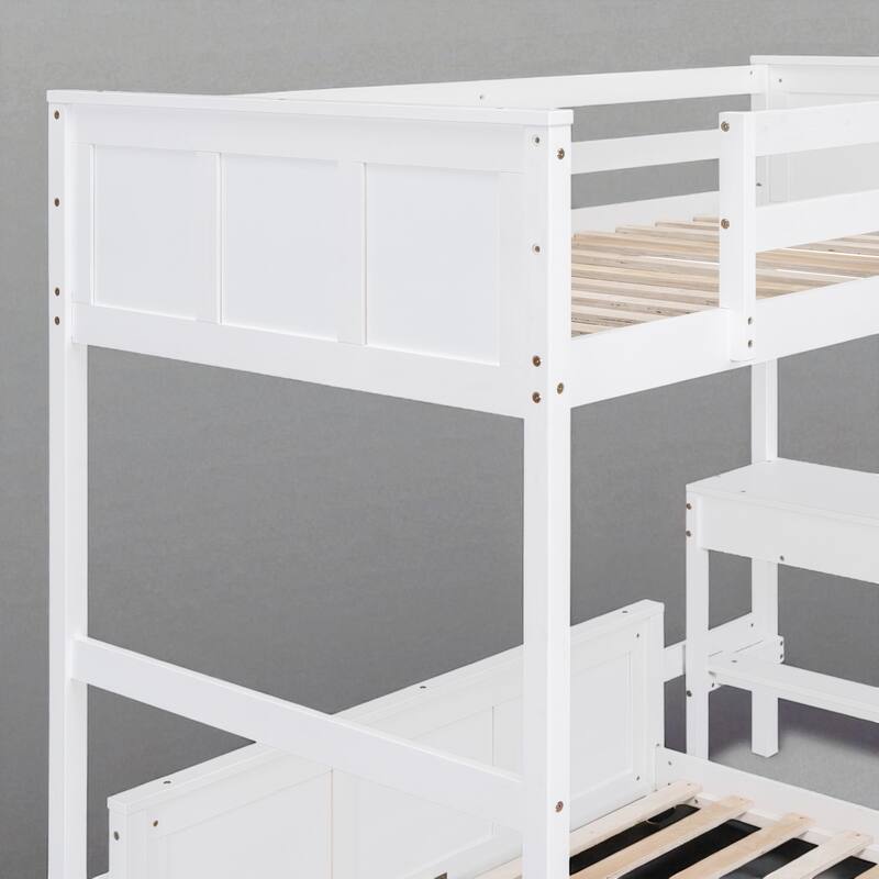 Twin Over Full / Full Over Full Bunk Bed with Built-in Desk and Storage Drawers, Solid Wood Frame