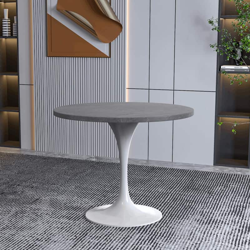 Verve Dining Table with a 36" Round Tabletop in White Steel Pedestal